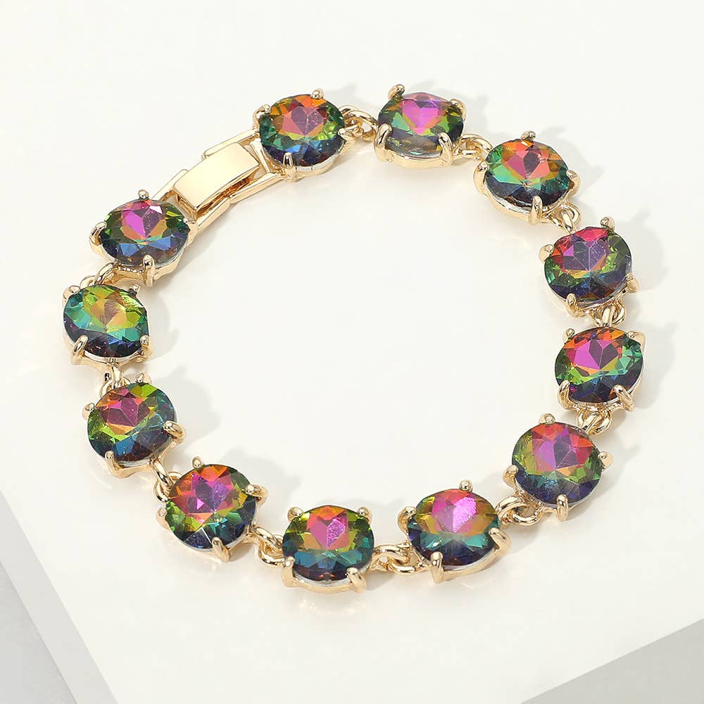 Round Stone Link Evening Bracelet: Gold