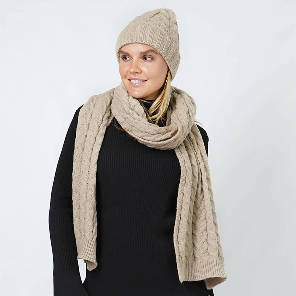 Cable Knit Beanie & Scarf Winter Set
: Fu