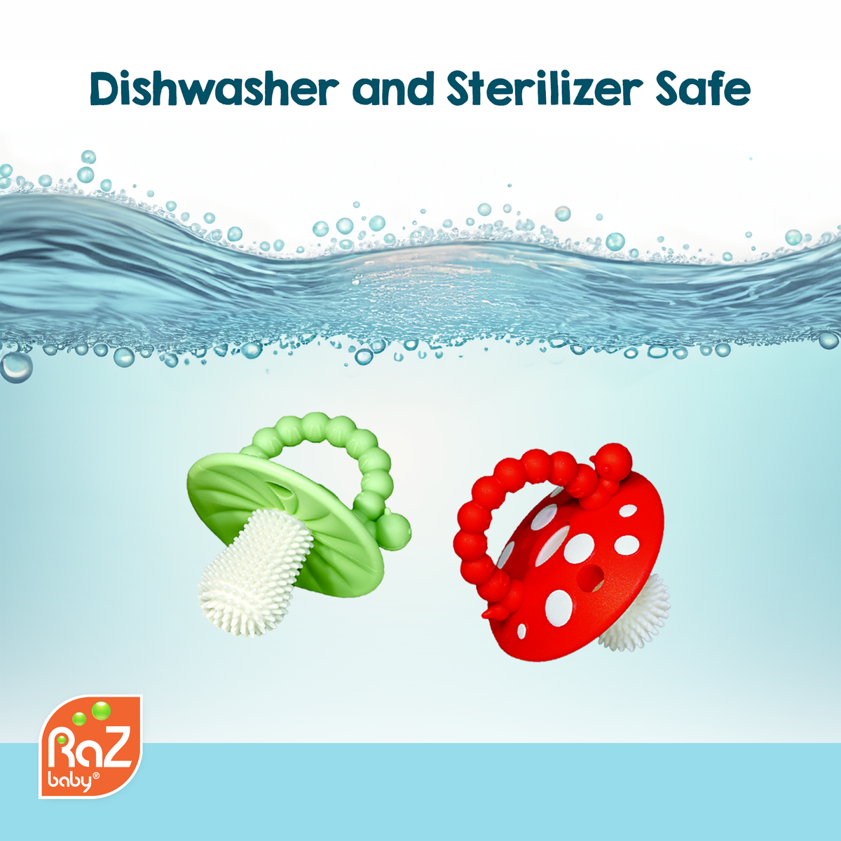 Chompy Mushroom Silicone Teether - 2PK: Red/Green