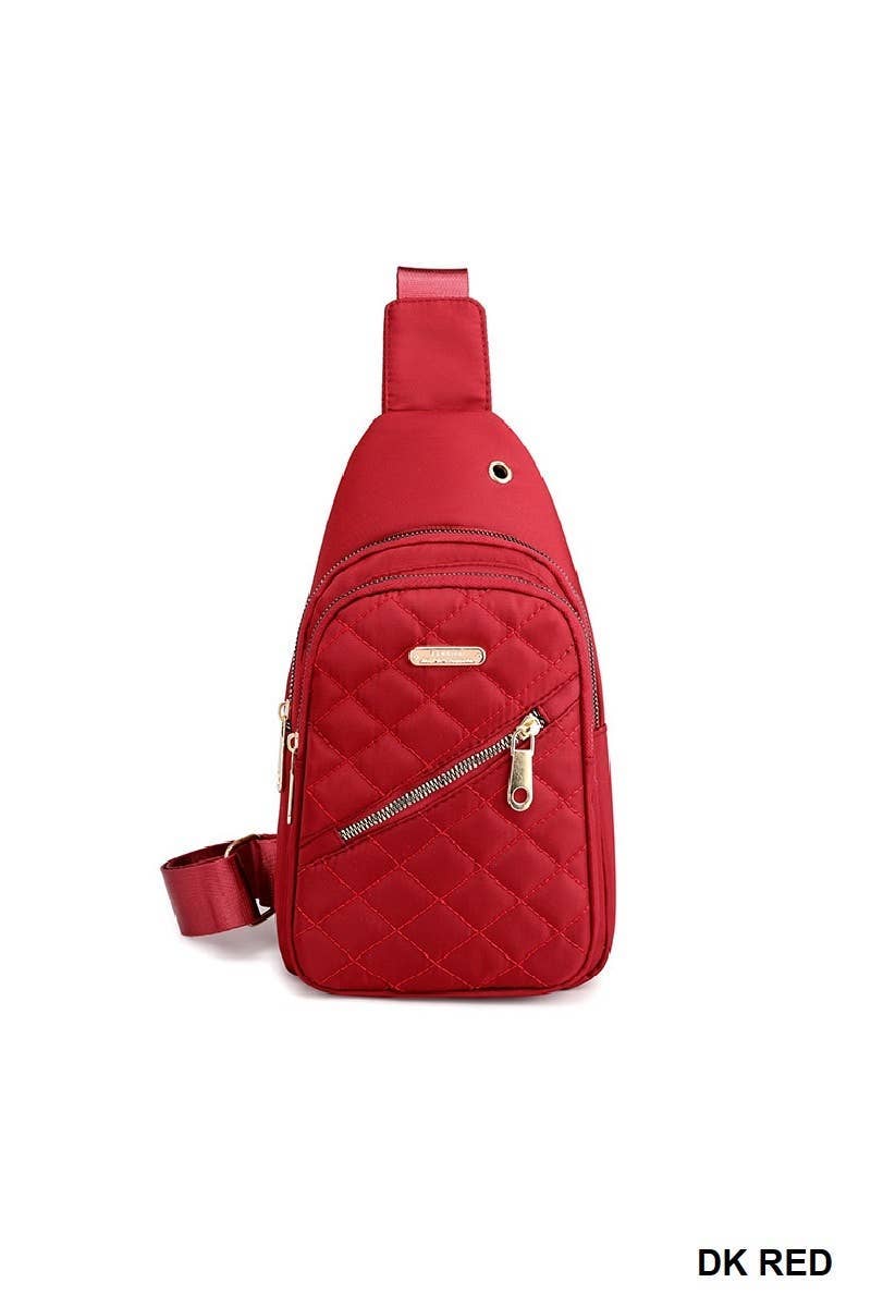 Quilted Multi-pocket Crossbody Sling Bag: PURPLE / 1 (ONE SIZE)