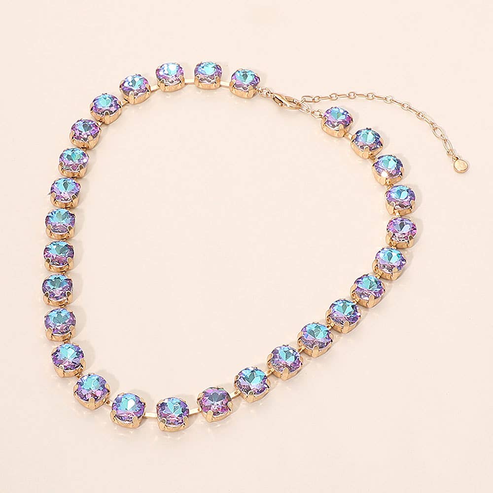 Round Stone Cluster Link Tennis Chain Necklace: Clear