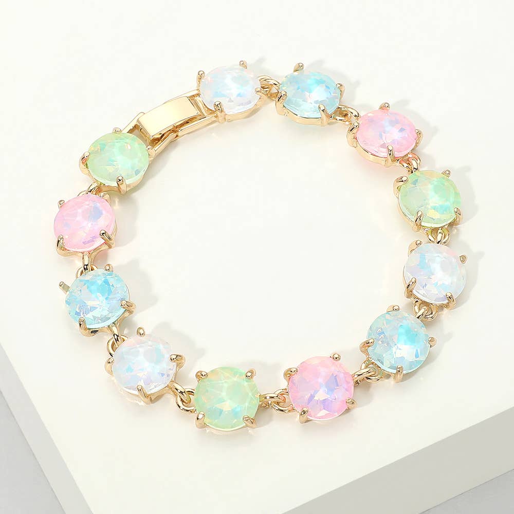 Round Stone Link Evening Bracelet: Gold