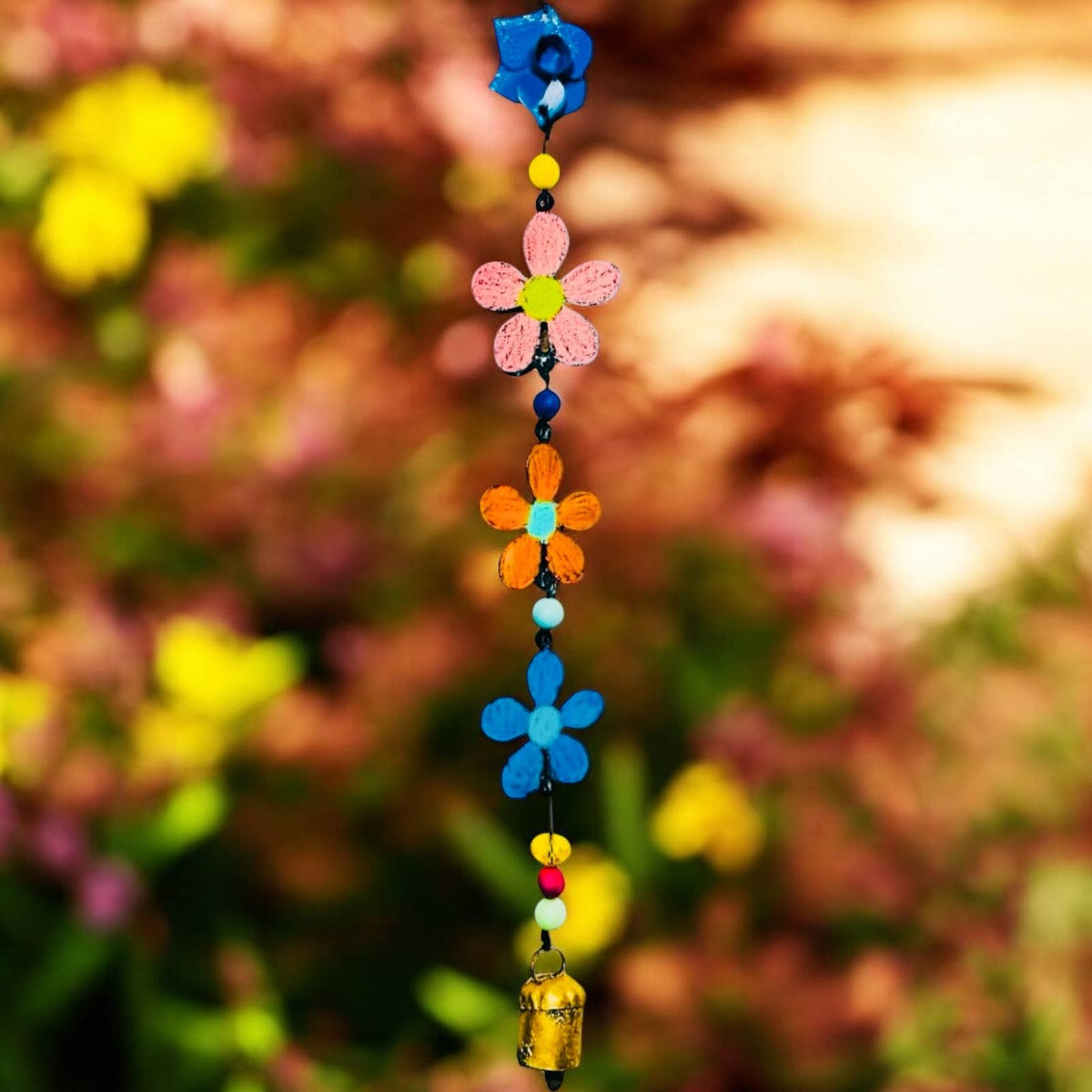 Metal Flower wind chime bell ornament gardener botanical USA