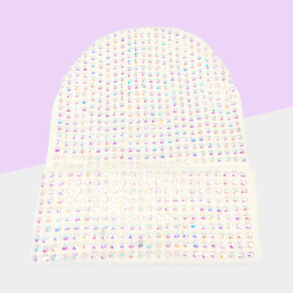 Studded Solid Knit Beanie Hat: Red