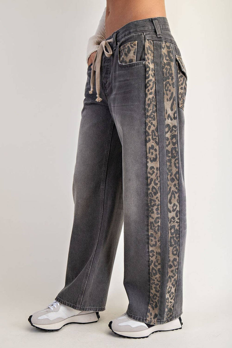MINERAL WASHED LEOPARD PANEL DRAWSTRING PANTS: DUSTY LEOPARD - Candle Queen Candles