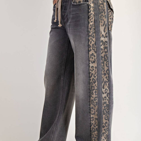 MINERAL WASHED LEOPARD PANEL DRAWSTRING PANTS: DUSTY LEOPARD - Candle Queen Candles