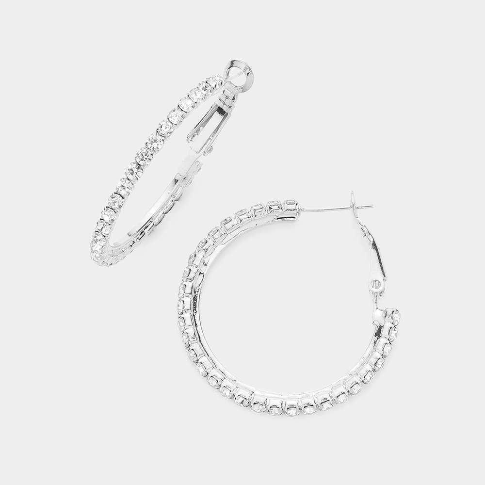Crystal Rhinestone 1.3 Inch Hoop Earrings: Gold
