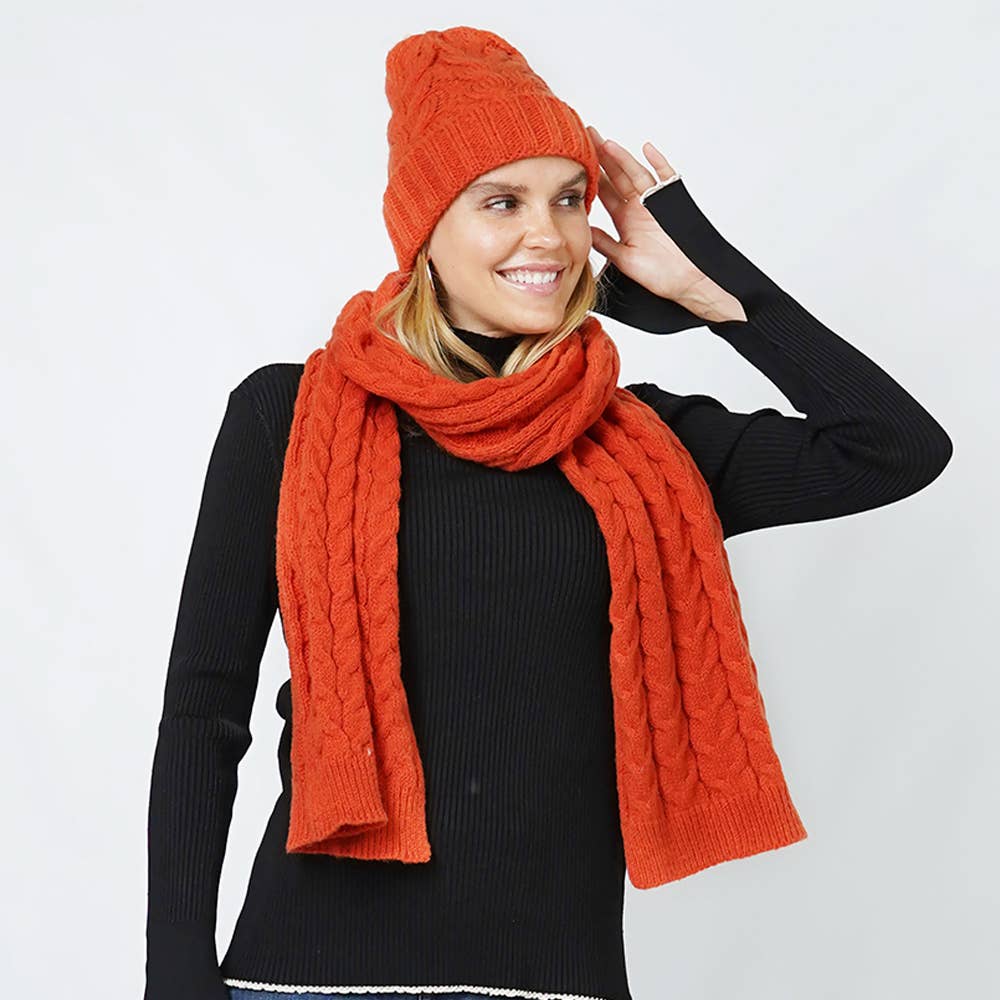 Cable Knit Beanie & Scarf Winter Set
: Lavender
