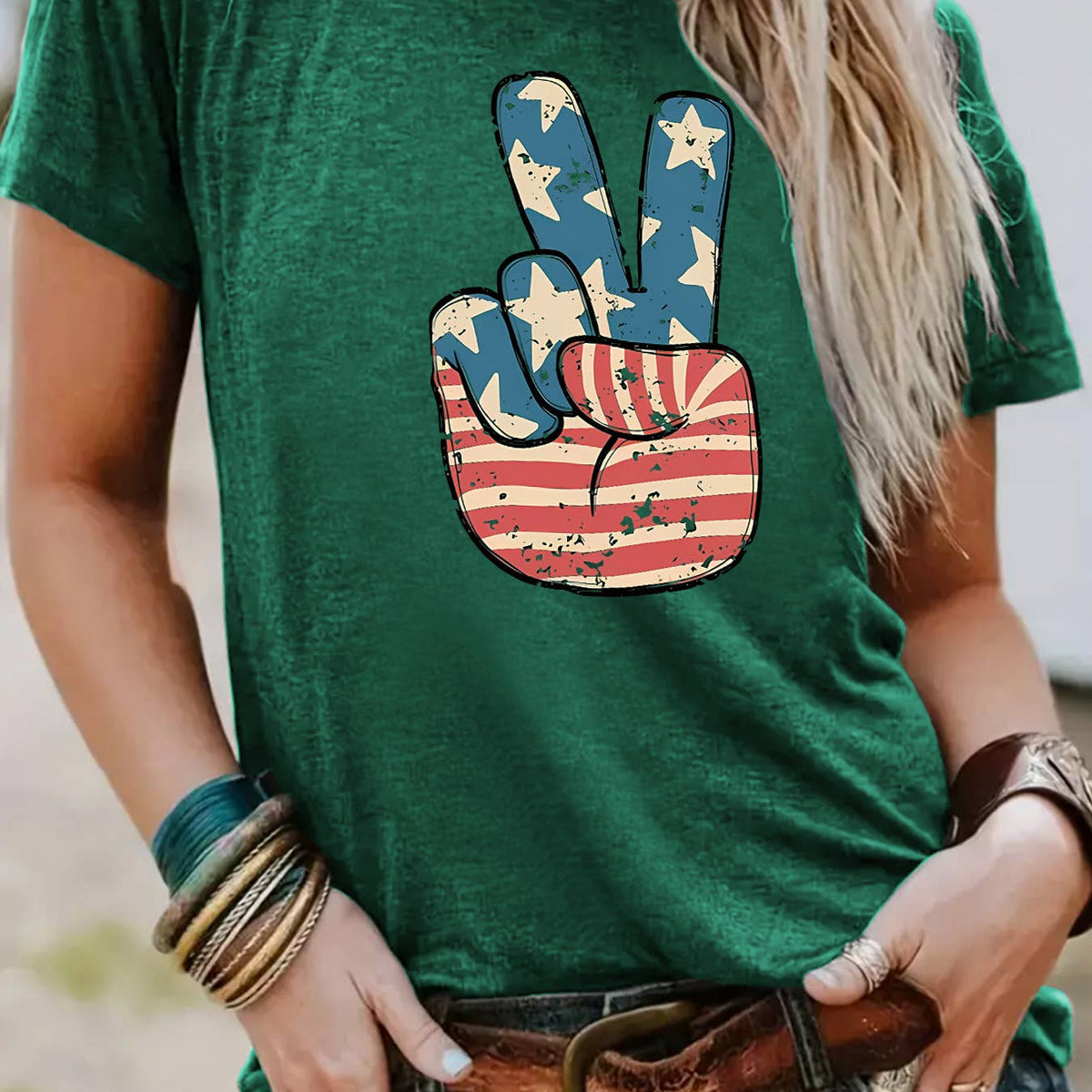 Peace Hand Sign With American Flag T-Shirt: DarkGrey / XL
