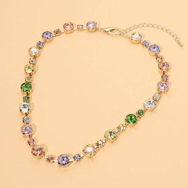 Alternating Round Stone Link Statement Necklace: Light,Multi