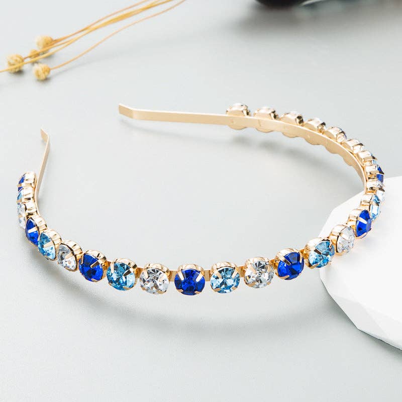 Baroque Gold Metal Headband With Colorful Rhinestones: Pastel Pink