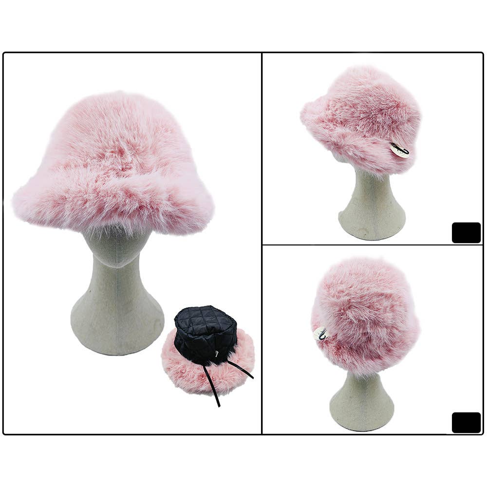 Fuzzy pink Faux Fur Bucket Hat