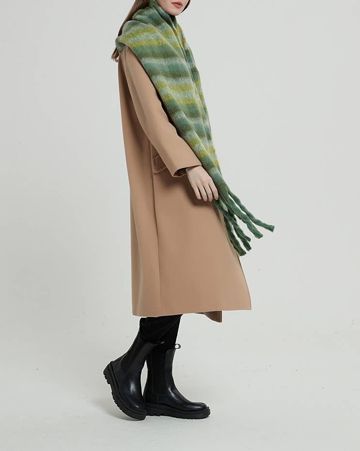 Multicolor stripe cozy soft fringe scarf wrap: Beige / M