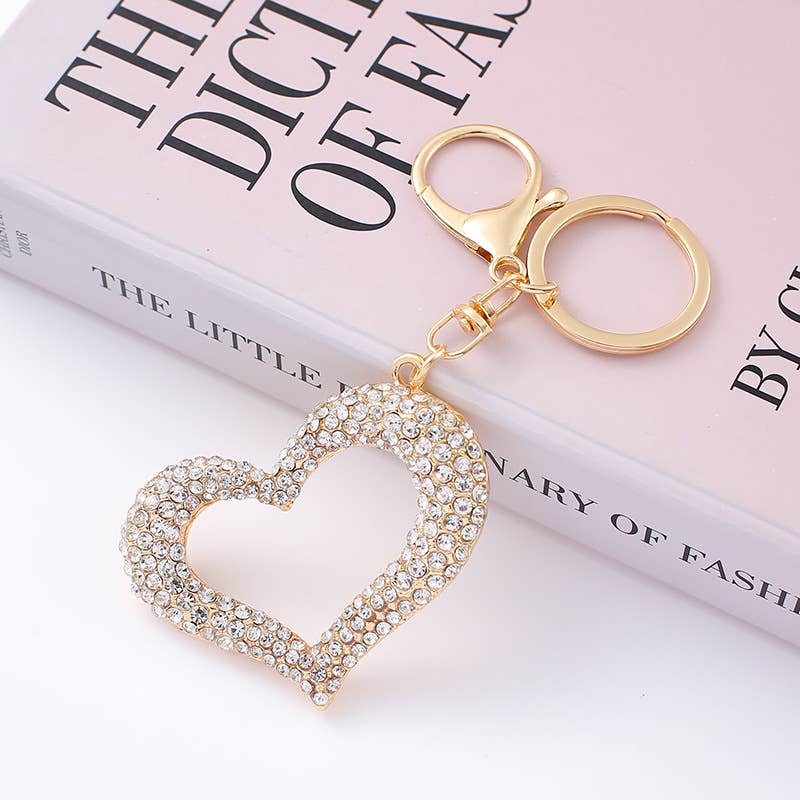 Love heart diamond keychain: White / Hollow