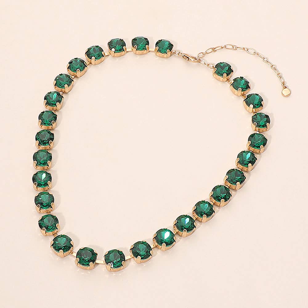 Round Stone Cluster Link Tennis Chain Necklace: Mint