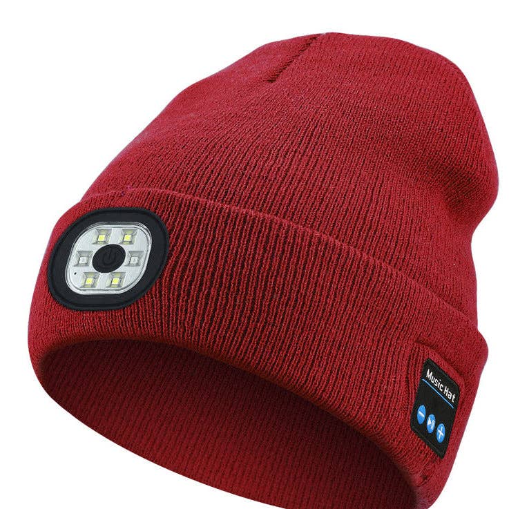 Wireless Bluetooth Beanie with LED Light Outdoor Warm Knit Hat: M1-BL10 Pink