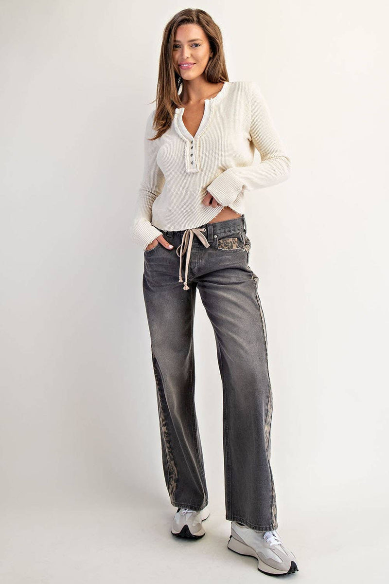 MINERAL WASHED LEOPARD PANEL DRAWSTRING PANTS: DUSTY LEOPARD - Candle Queen Candles