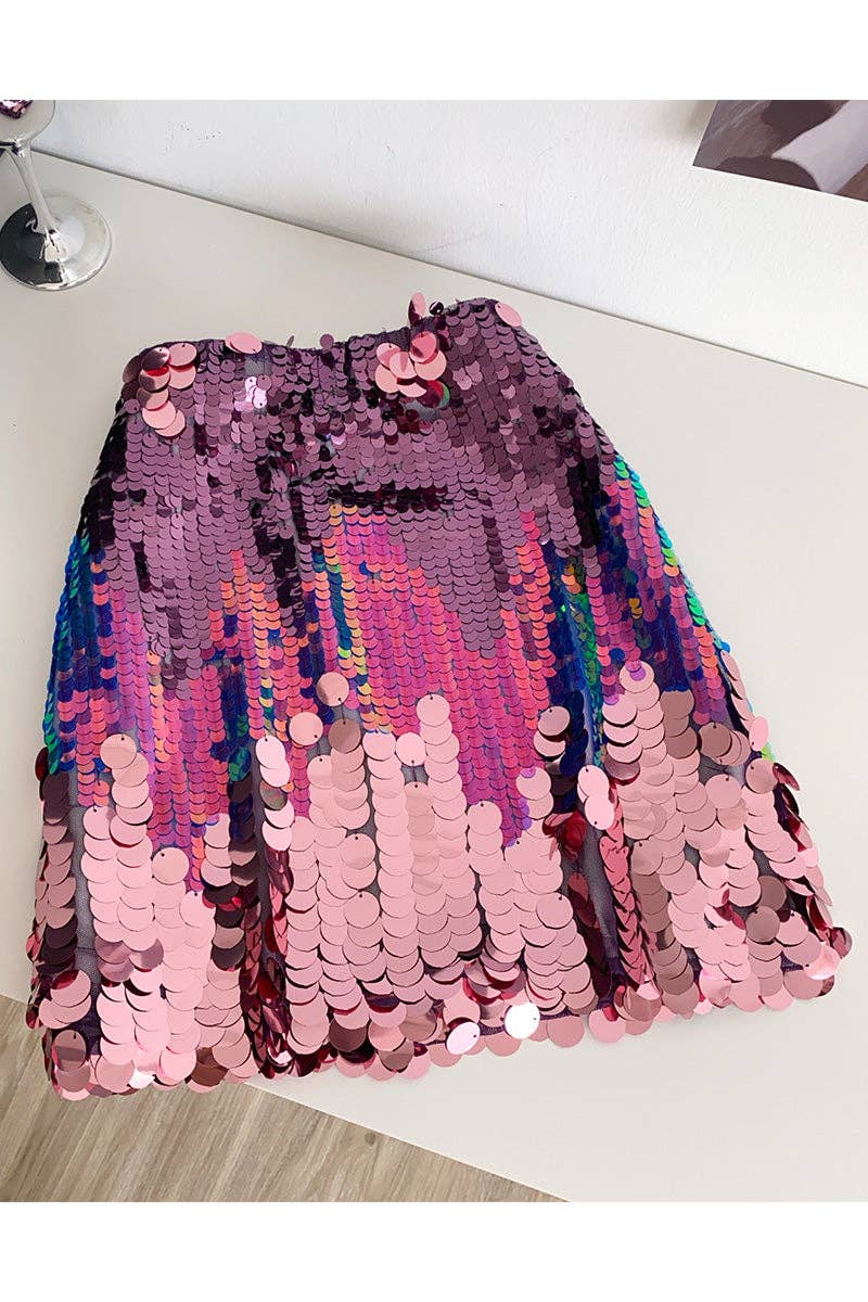 Sequin Night-Out Mini Skirt: PURPLE / L
