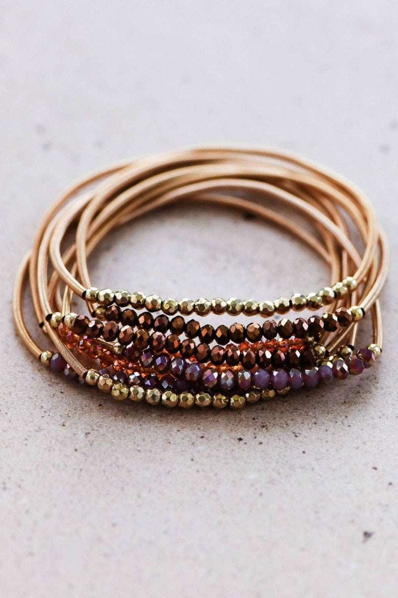 Boho Layered Spring Coil Guitar String Bracelet Set: Brown