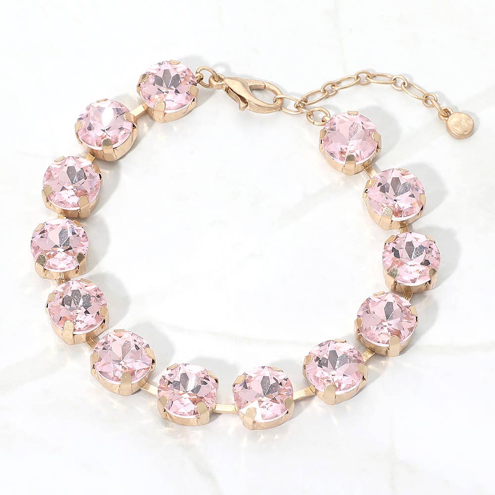 Round Stone Cluster Link Bracelet: Aqua,Pink