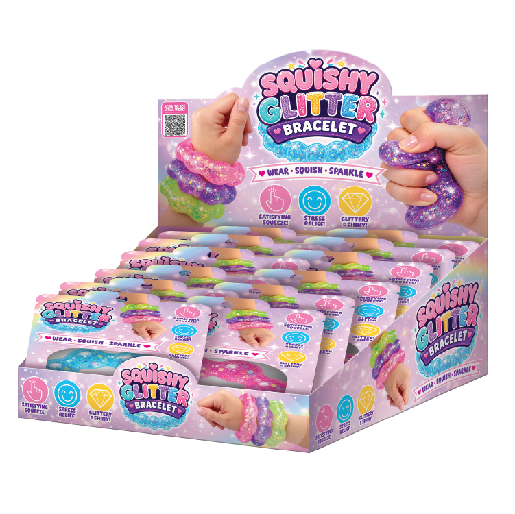 Fun Doh Squishy Sparkle Glitter Sensory Bracelet- 12/Display: Wholesale Price