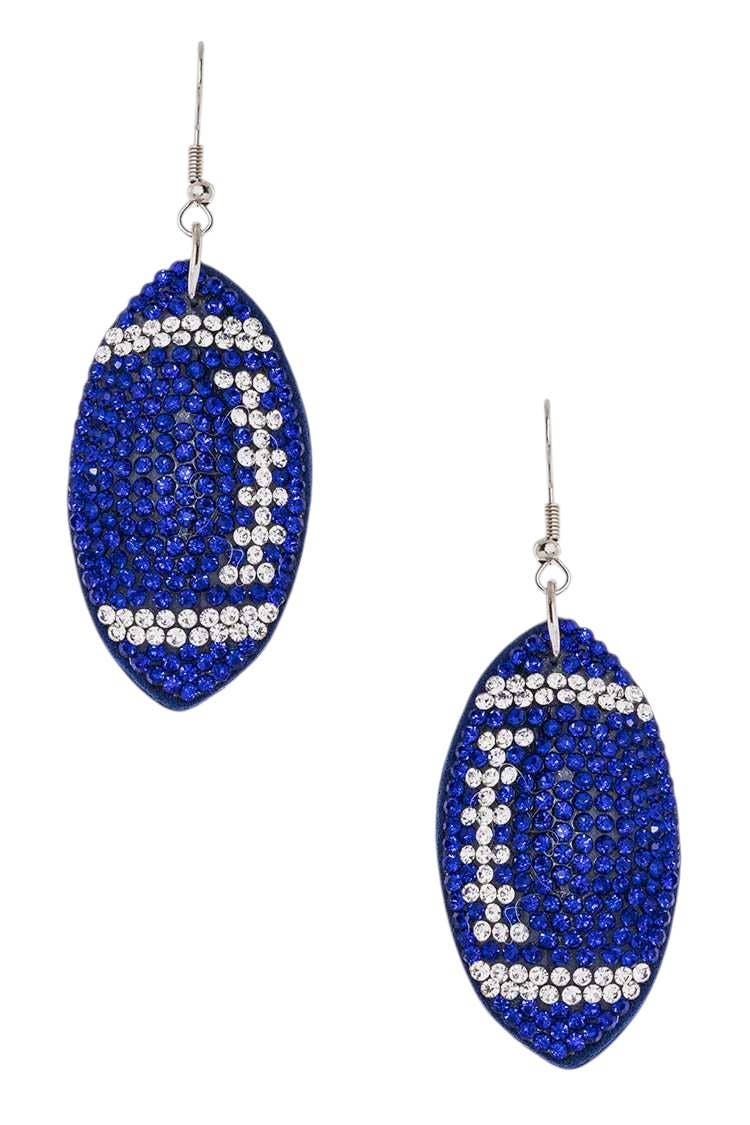 Rhinestone Football Pillow Earrings: Blue