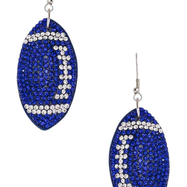 Rhinestone Football Pillow Earrings: Blue
