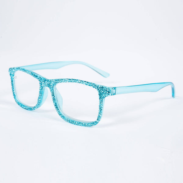Handmade Rhinestone Rectangle Reader Glasses G0497 - Light Blue: Light Blue / +2.00