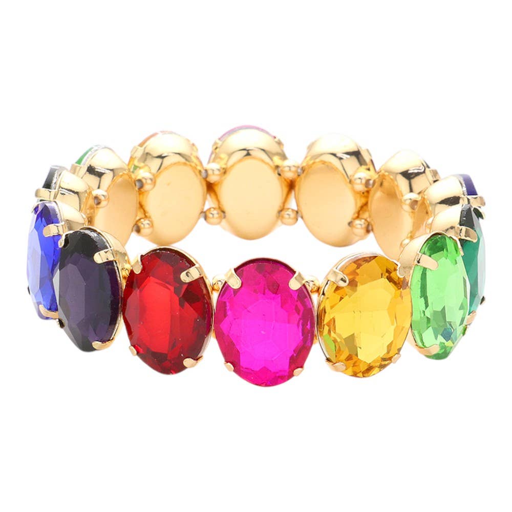 Oval Stone Stretch Evening Bracelet: Multi