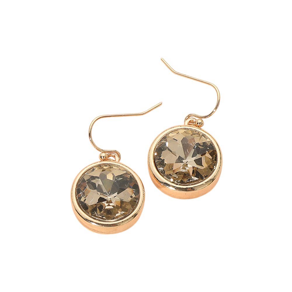 Round Faceted Stone Drop Dangle Earrings: Gold,White