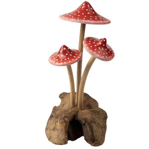 Red Mushrooms Wood Base