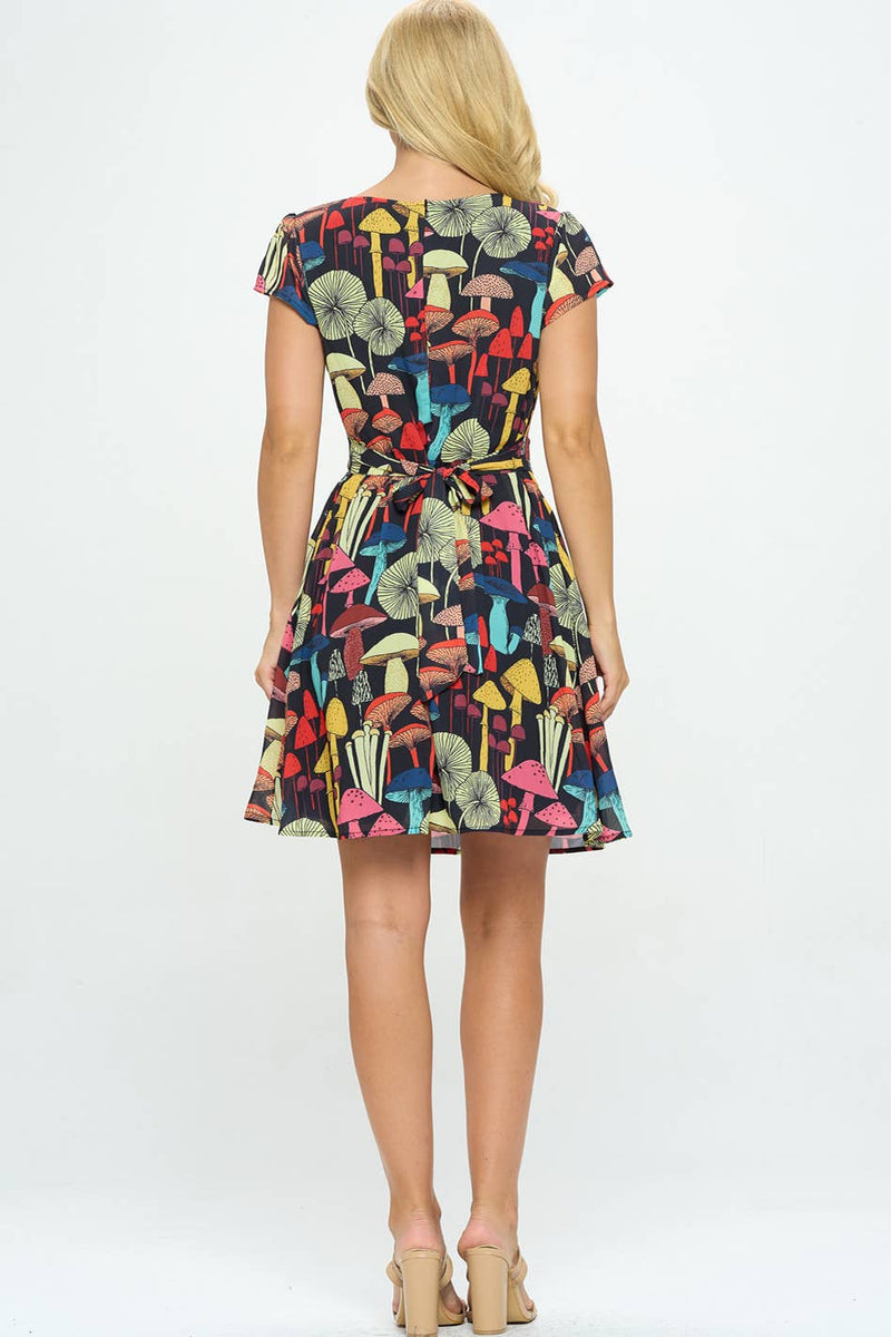 Mushroom Print Dress with Cap Sleeve