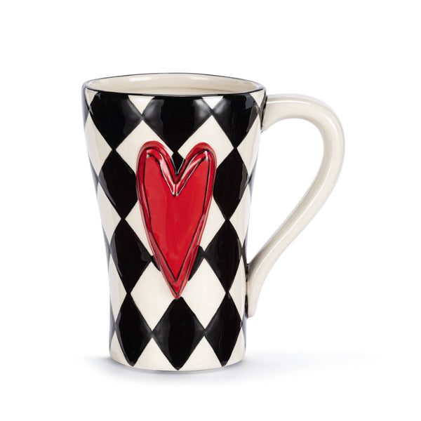 Diamond Checker Red Heart Mug - 15oz
