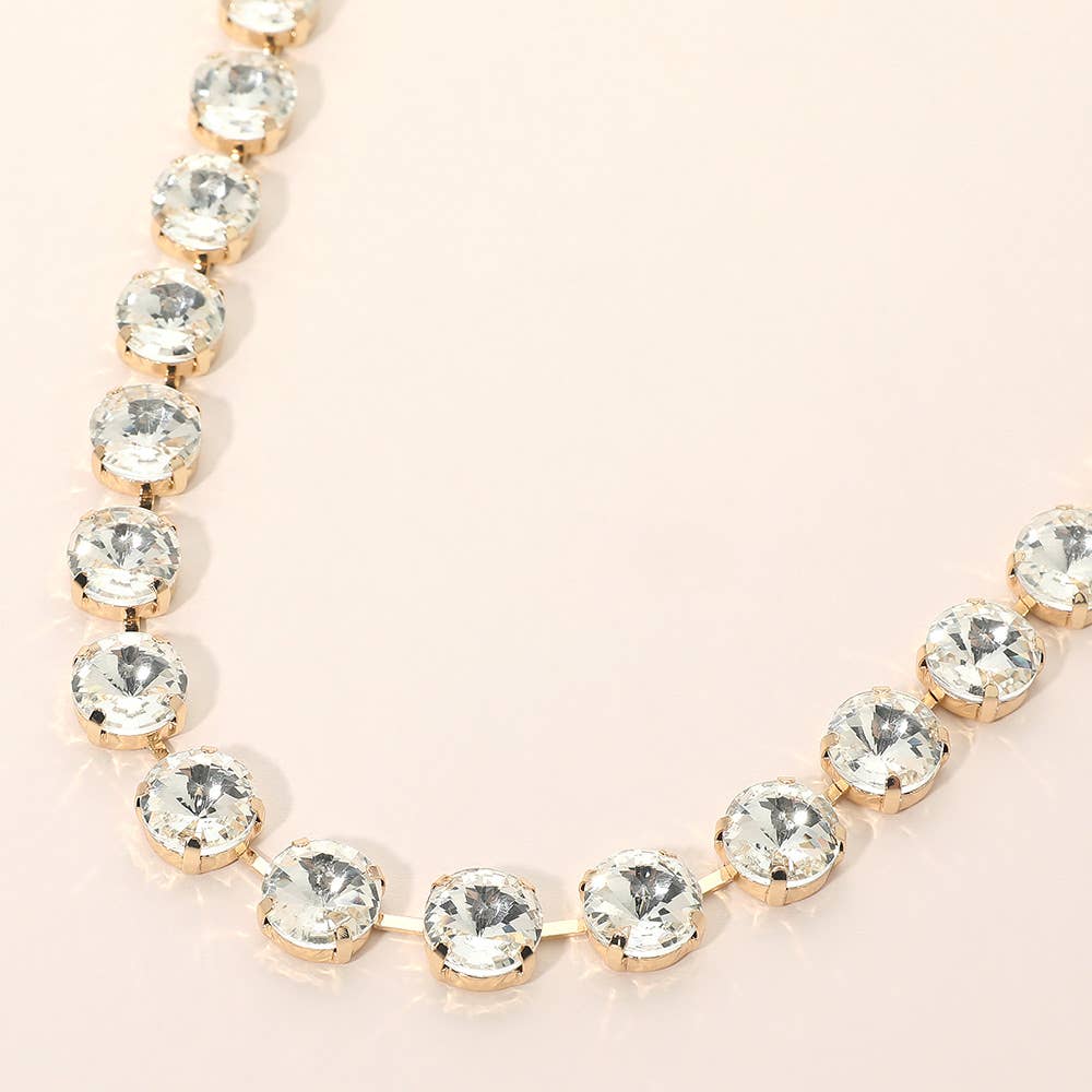 Round Cut Stone Cluster Link Evening Necklace: Gold,Opal,Pink