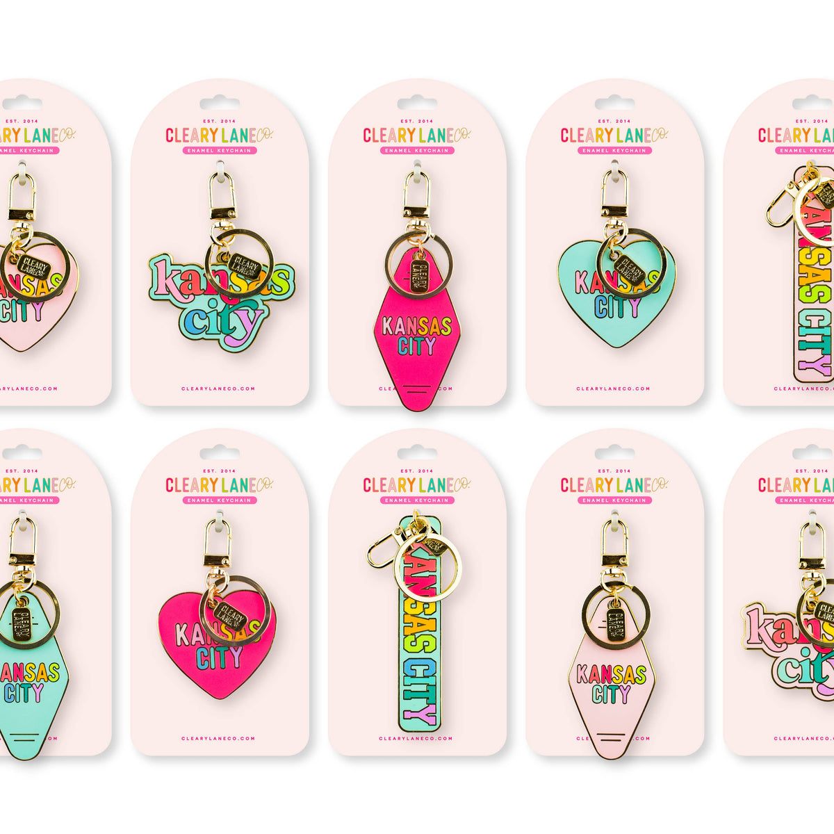 Kansas City Rainbow Enamel Keychains: Hot Pink Heart