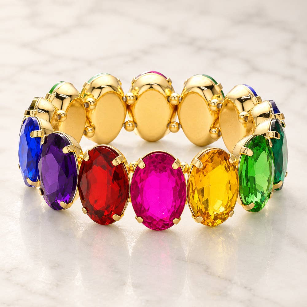 Oval Stone Stretch Evening Bracelet: Multi