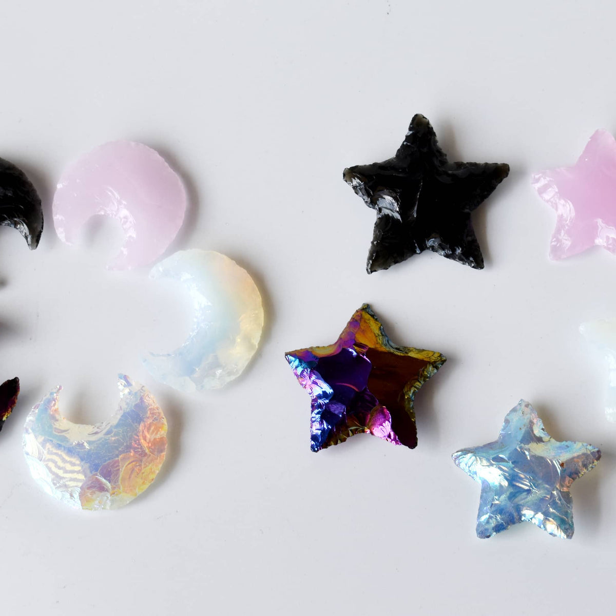 Flat Stars & Moon Shaped Gemstone Arrowhead: Aura Quartz / 1 Moon