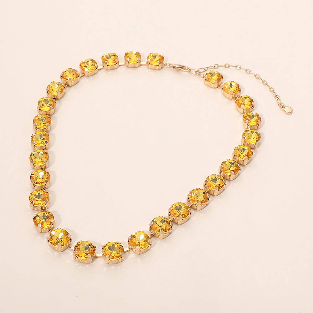 Round Stone Cluster Link Tennis Chain Necklace: Clear