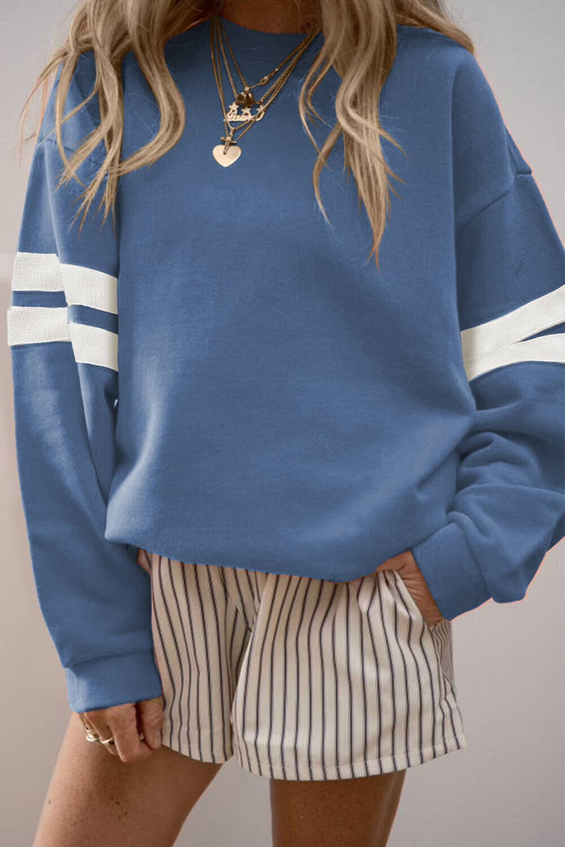 Athleisure Color Block Pullover Striped Sweatshirt: Red / XL