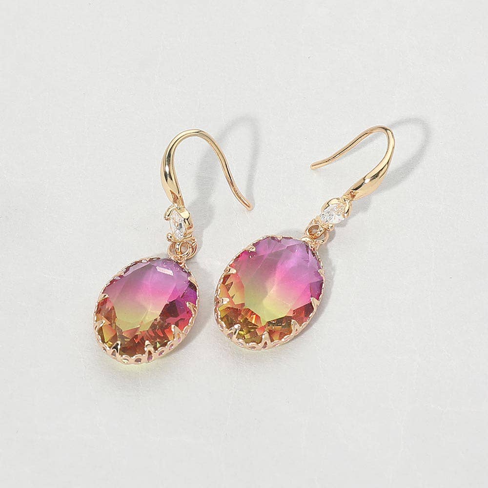 Oval Stone Drop Earrings: Light,Multi