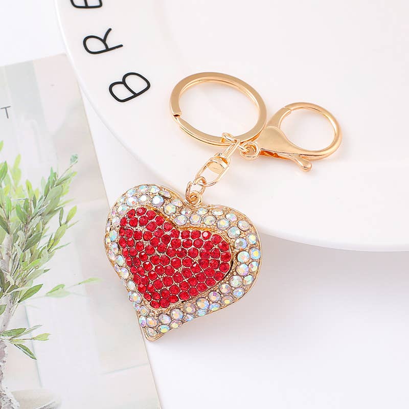 Love heart diamond keychain: White / Hollow