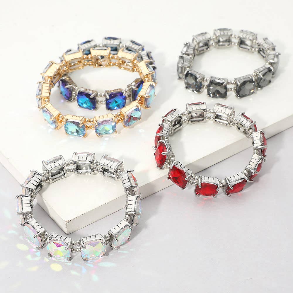 Cushion Square Stone Stretch Evening Bracelet: PPK