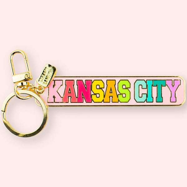 Kansas City Rainbow Enamel Keychains: Blush Banner