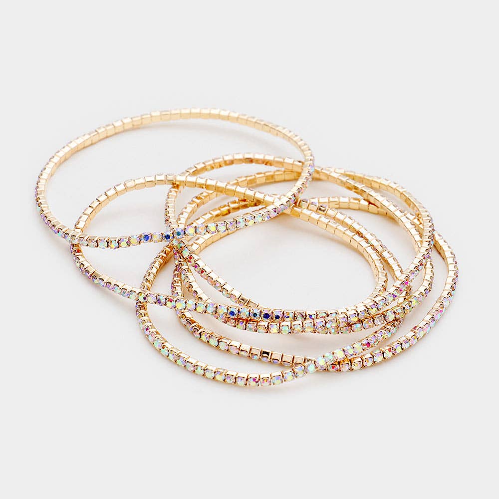6PCS - Rhinestone Stretch Evening Bracelets: Clear,Silver