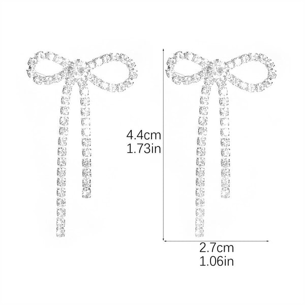 Shiny Diamond Bow Tassel Earrings