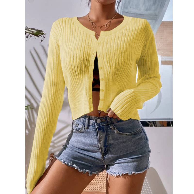 Thin Slim-Fit Vertical Lines Short Cardigan: Green / M