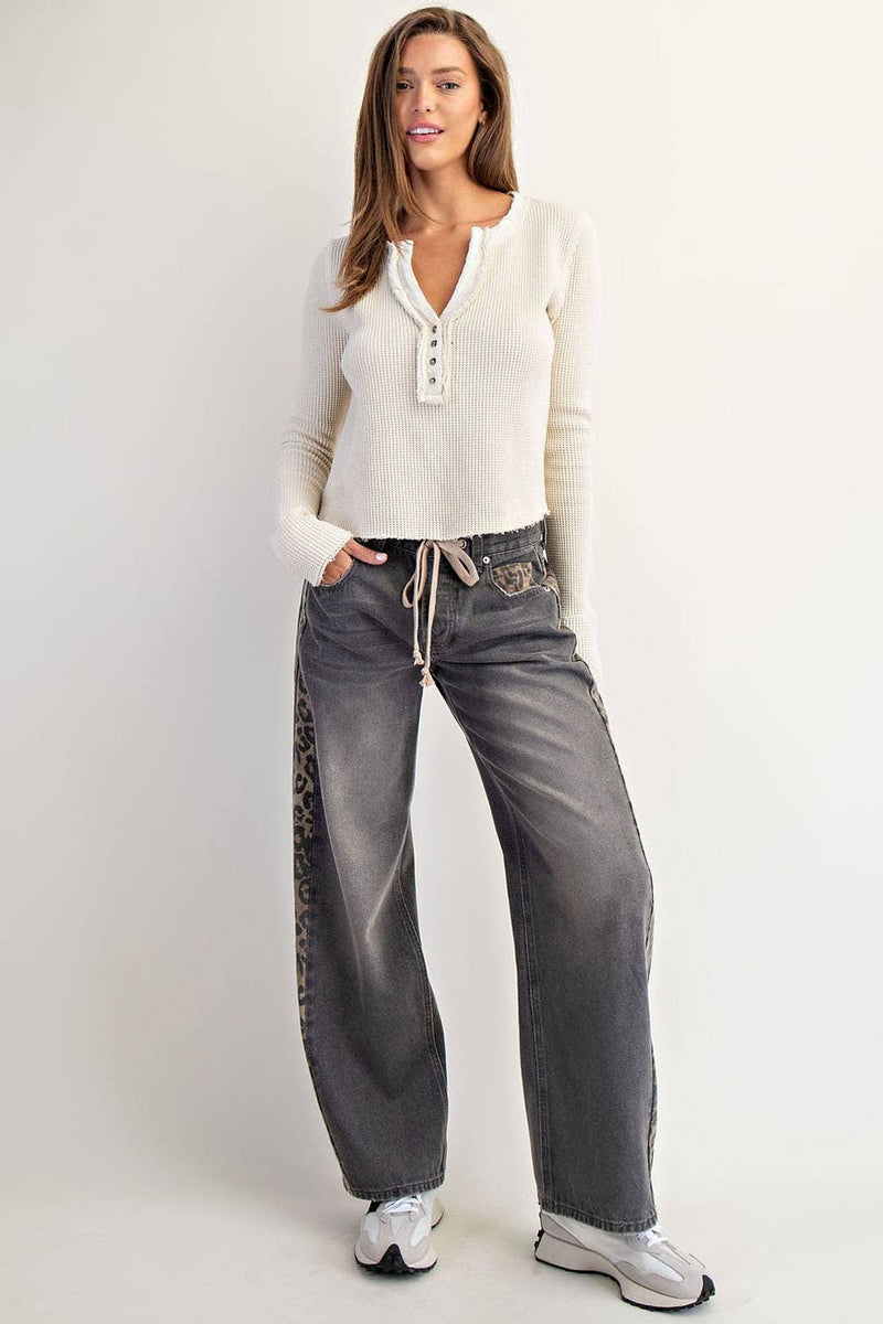MINERAL WASHED LEOPARD PANEL DRAWSTRING PANTS: DUSTY LEOPARD - Candle Queen Candles