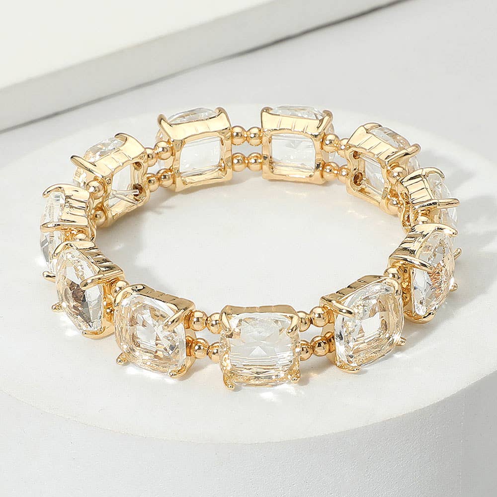Cushion Square Stone Stretch Evening Bracelet: Vitrail Medium