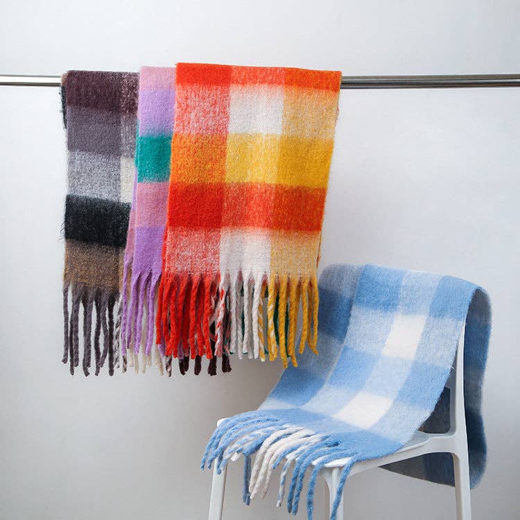Plaid Pattern Wool Scarf for Women - Soft, Warm, and Stylish: Red Yellow Plaid