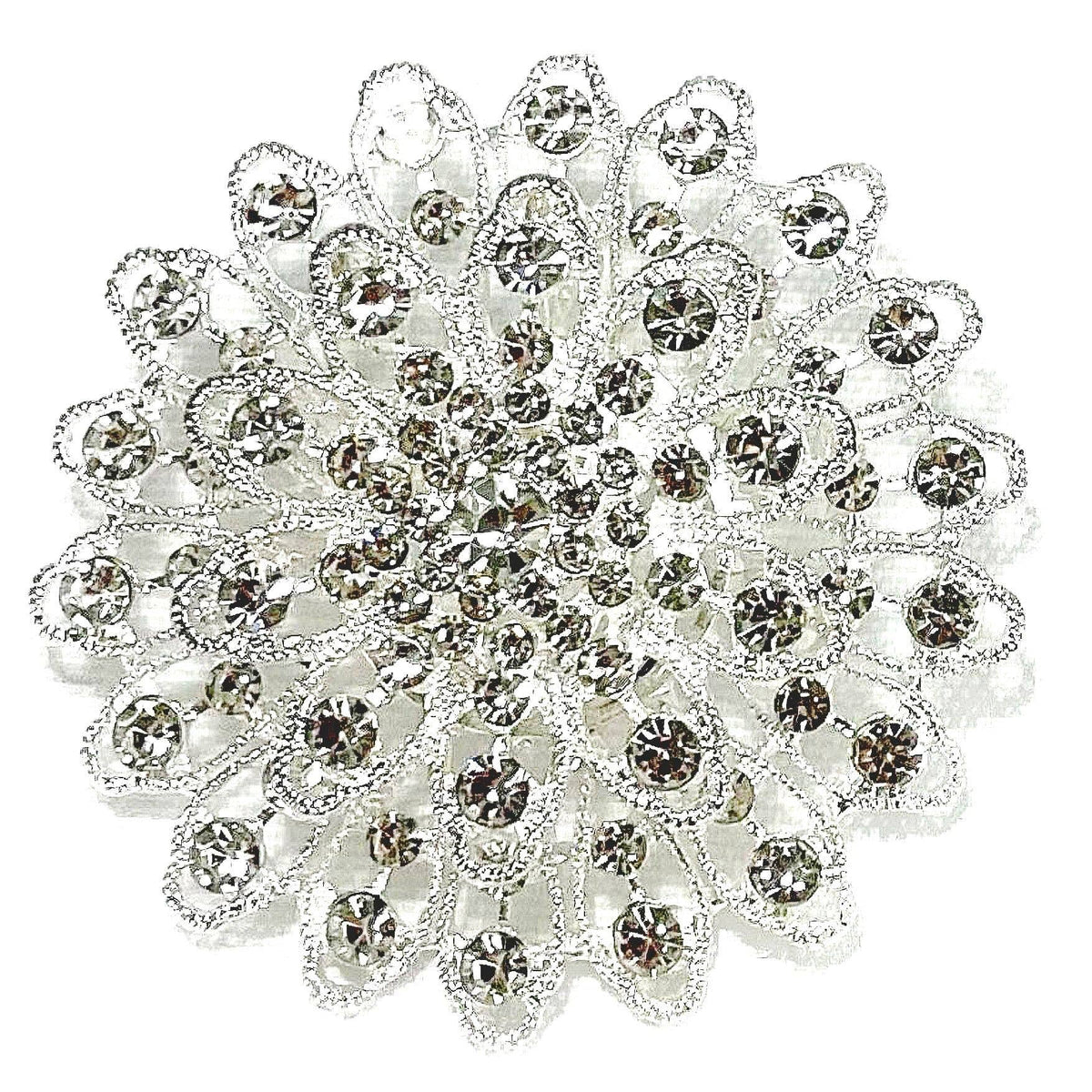 63mm Elegant Chic Flower Rhinestone Brooch Pin: Silver-Clear